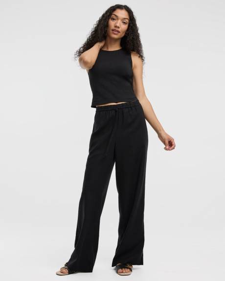 Wide-Leg High-Rise Linen Blend Pant - Petite