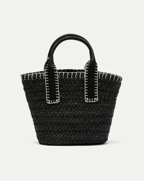 Straw Bag with Contrast Stitches