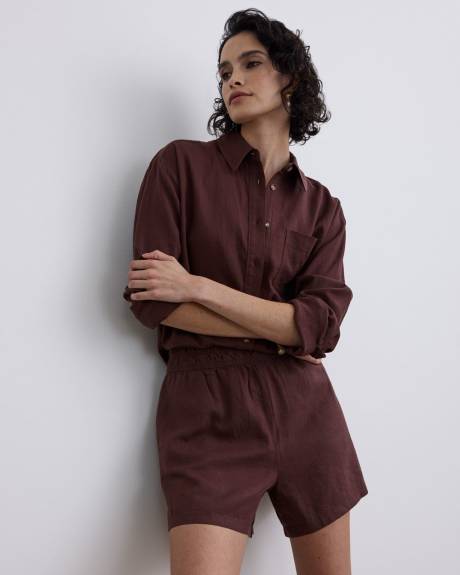 Short en mélange de lin à taille élastique