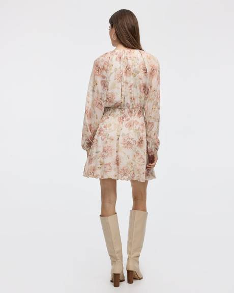 Mini-robe ballon à manches longues bouffantes et col V