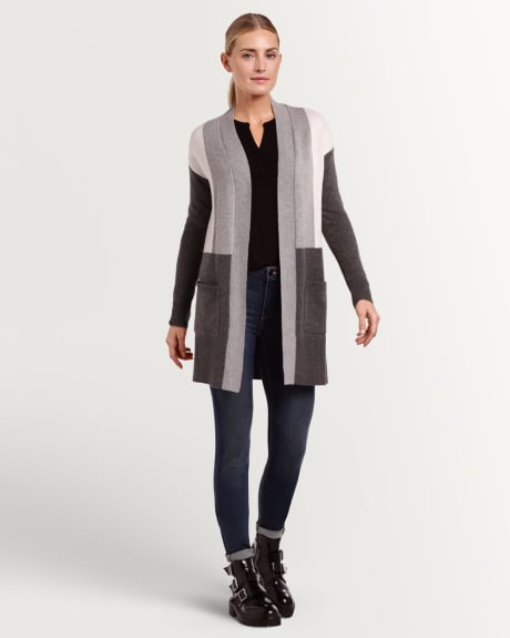 Colour-Block Cardigan with Patch Pockets