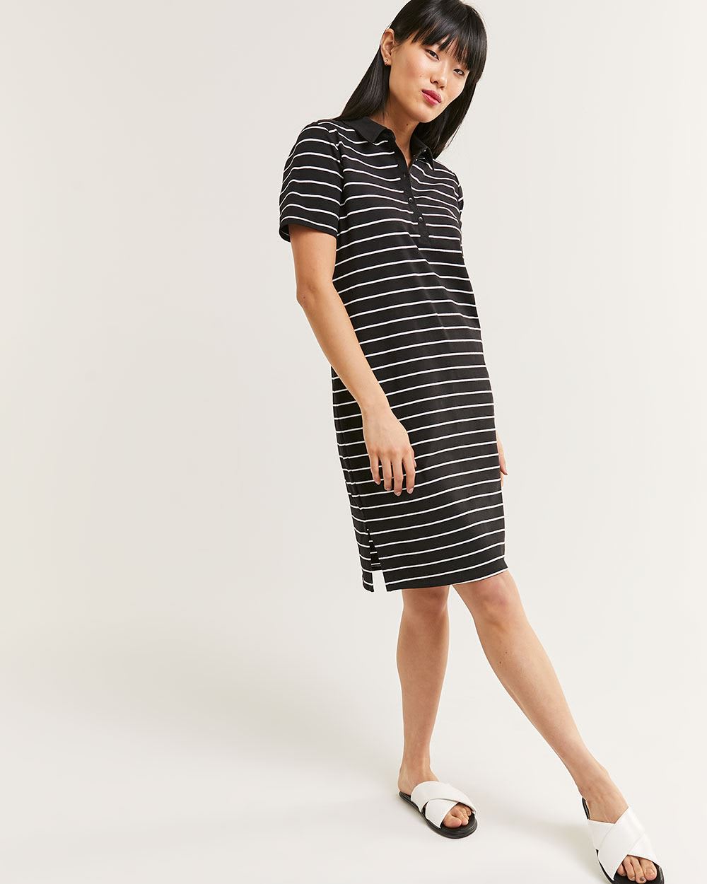 Short Sleeve Midi Striped Shirt Dress