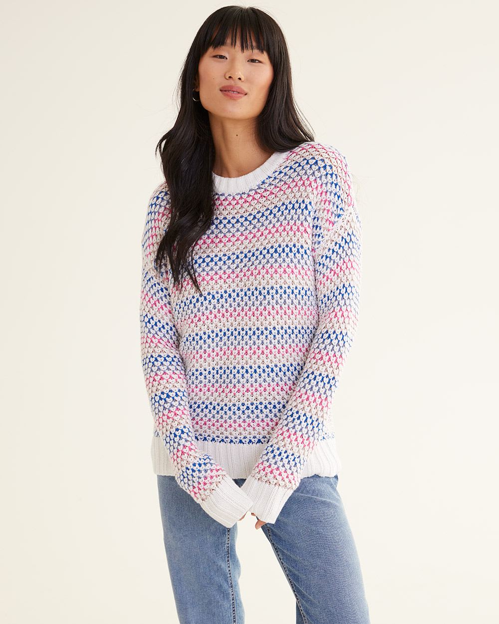 Long-Sleeve Crew-Neck Pullover with Honeycomb Stitches