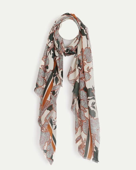 Floral Scarf with Contrast Trims