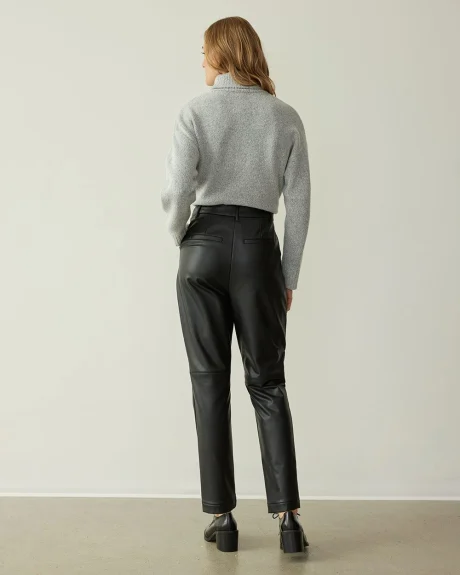 Tapered-Leg Faux Leather Pants - Petite