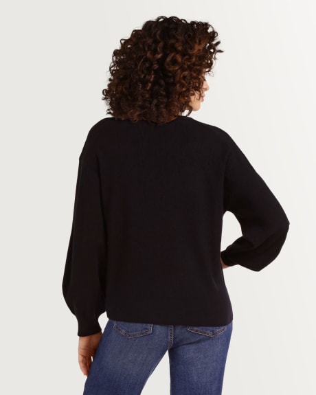 Knit V Neck Pullover with Long Balloon Sleeves