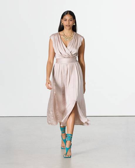 Extended-Sleeve Maxi Dress with Wrap V Neckline