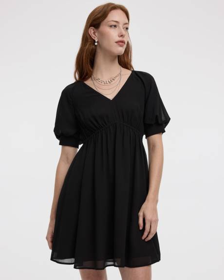 Elbow-Sleeve V-Neck Empire-Cut Dress