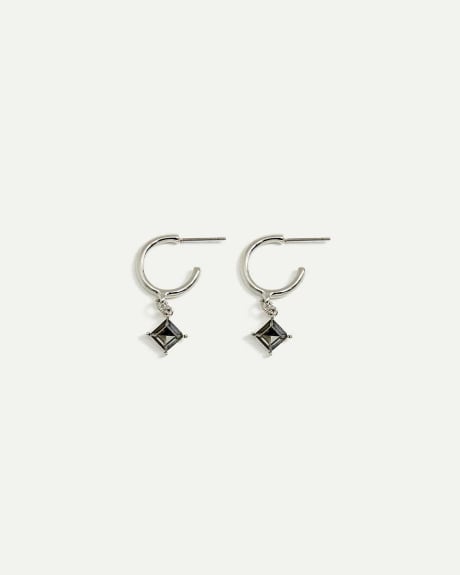Small Hoop Earrings with Stone Pendants
