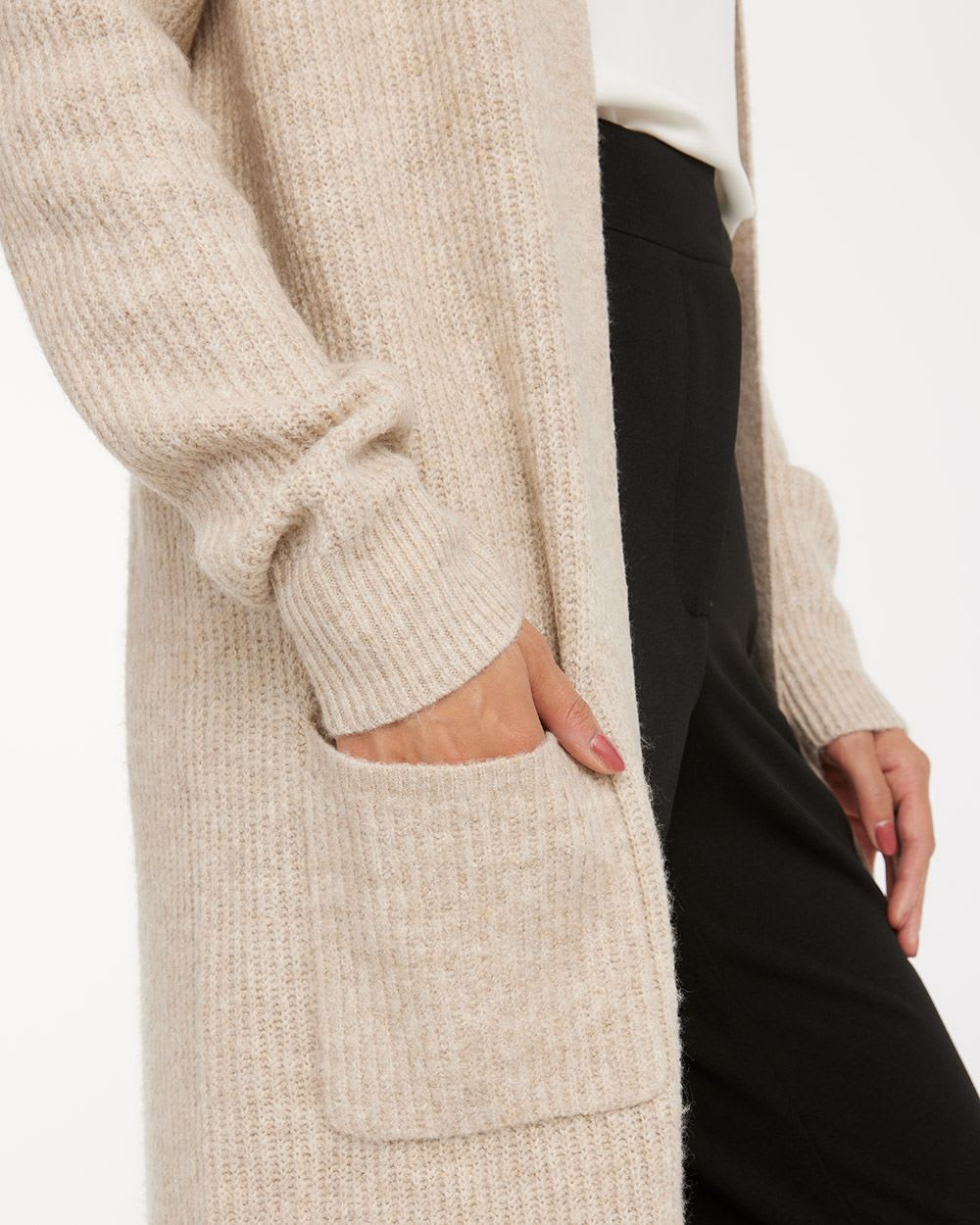 Long Open Cardigan with Front Pockets