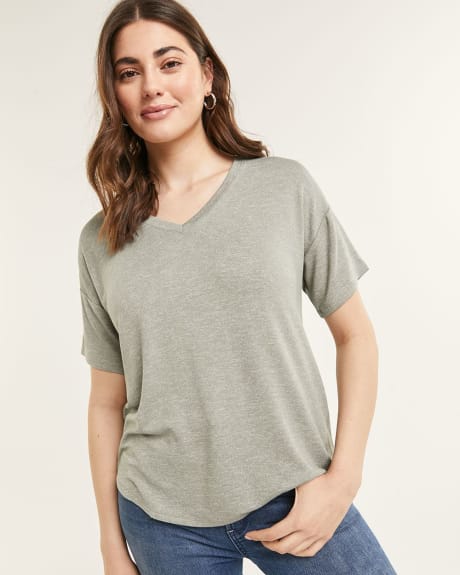 V-Neck Extended Short Sleeve Solid Tunic