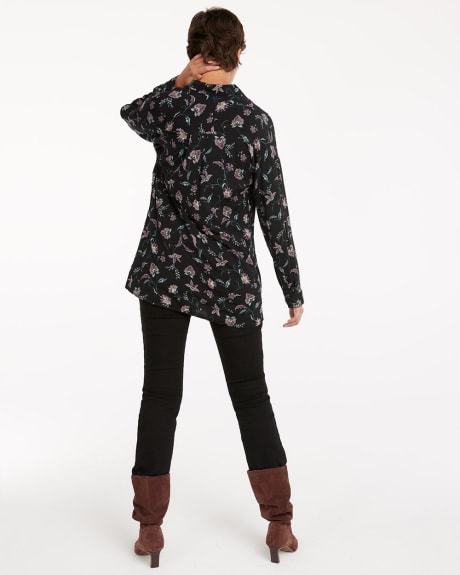 Printed Buttoned Down Tunic with Shirt Collar