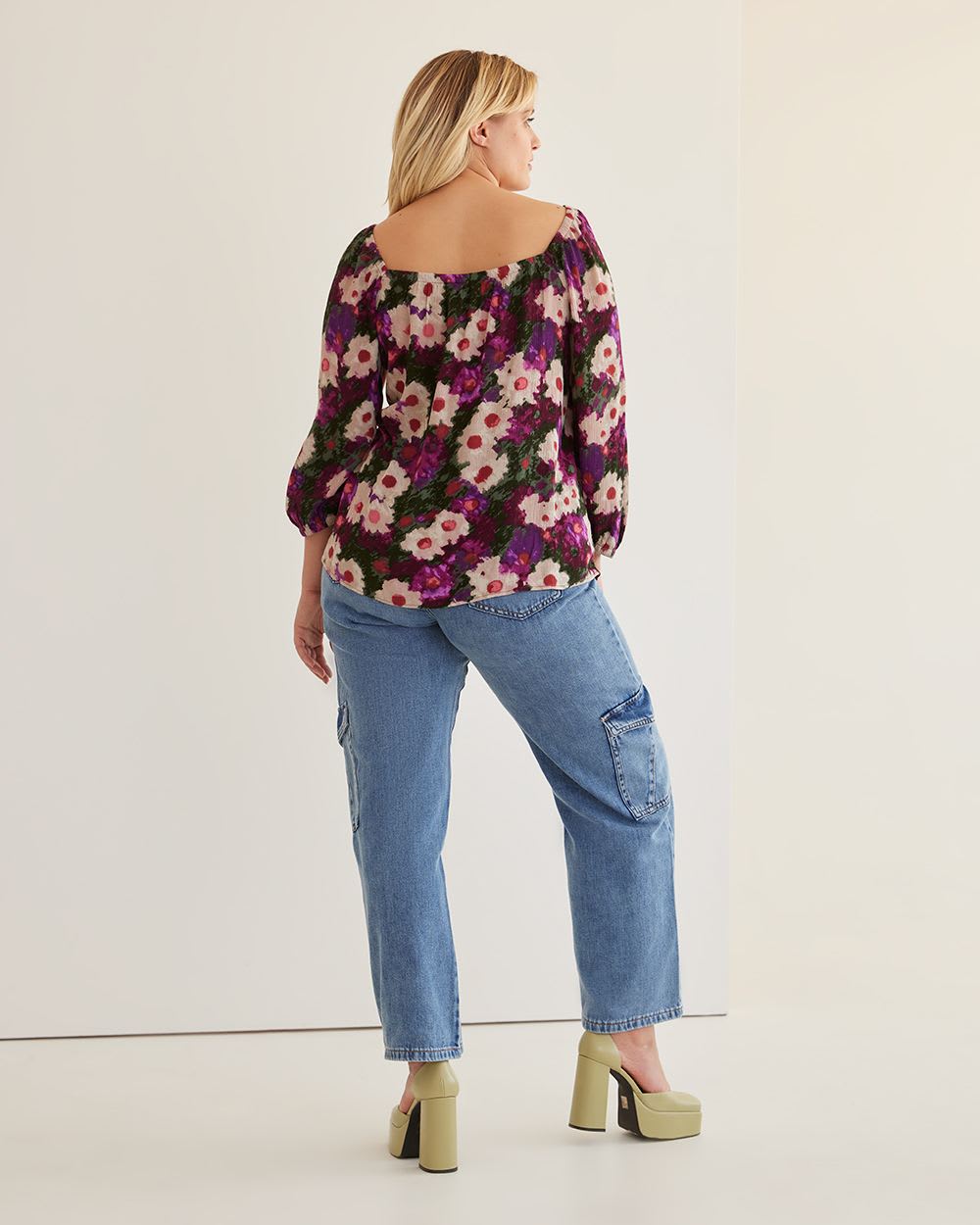 3/4-Sleeve Blouse with Square Neckline