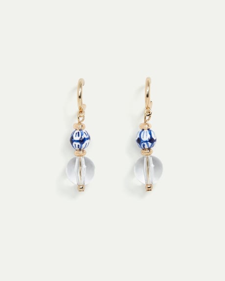 Pendants d'oreilles perles bleues florales