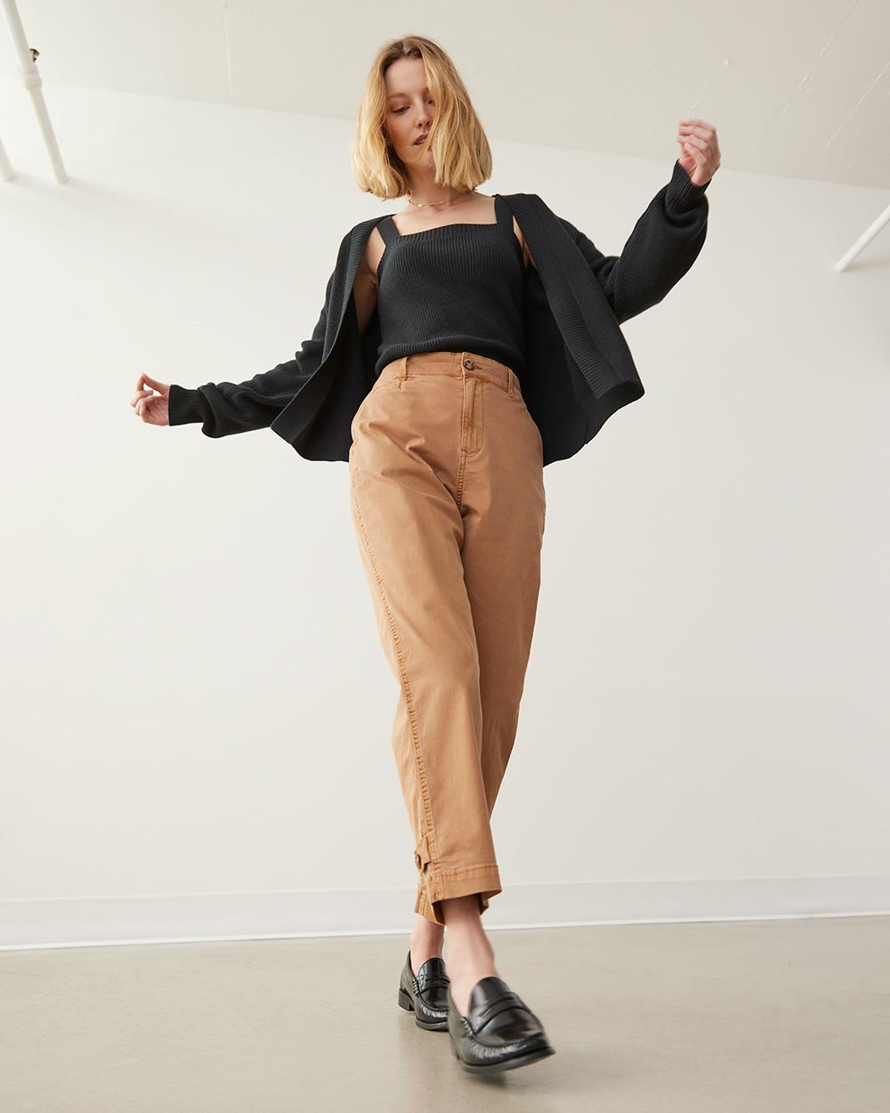 Straight-Leg High-Rise Twill Ankle Pant