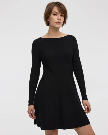 Long-Sleeve Boat-Neck Mini Dress