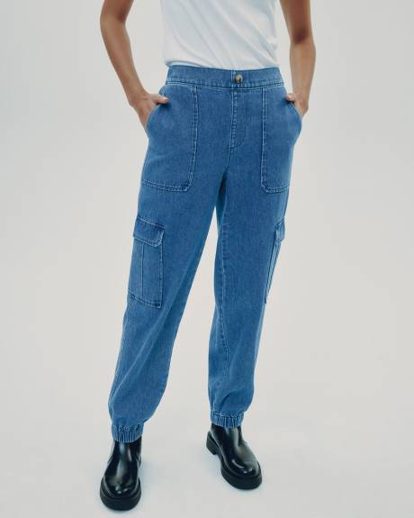 Pantalon jogger en denim avec poches cargo - Petite