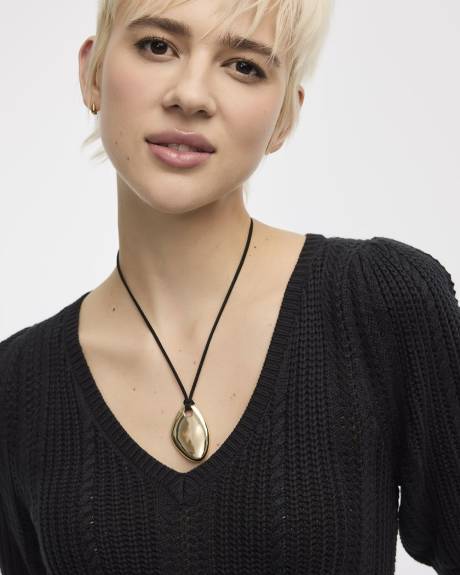 Puffy-Elbow-Sleeve V-Neck Sweater