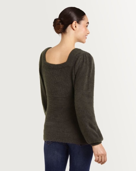 Feather Yarn Square Neck Pullover