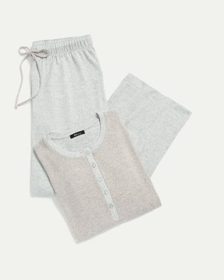 Long-Sleeve Top and Straight-Leg Pant Brushed Knit Pyjama Set