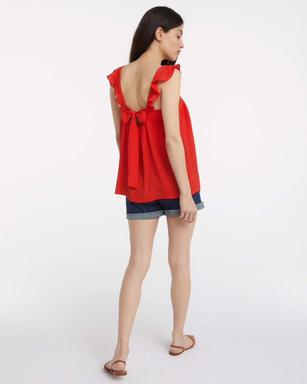 Ruffled Straps Top with Back Bow
