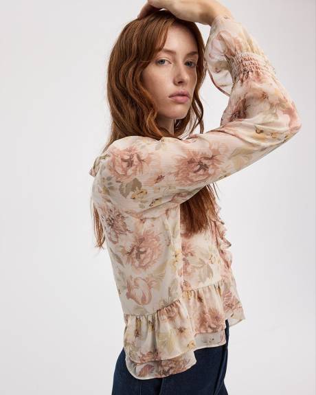 Blouse à manches longues et col V avec détails à volants