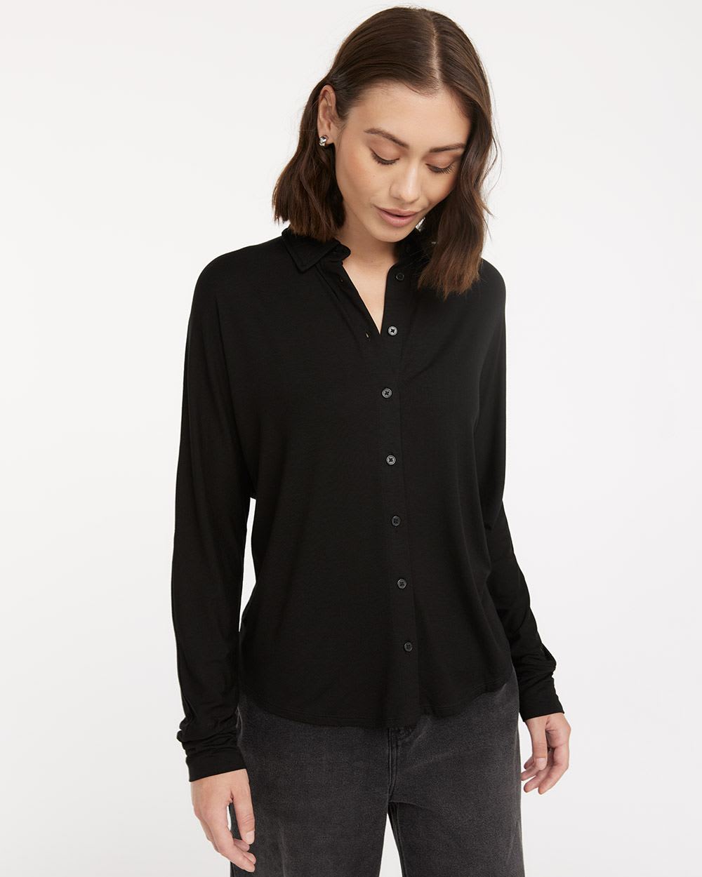 Buttoned-Down Knit Shirt with Long Sleeves