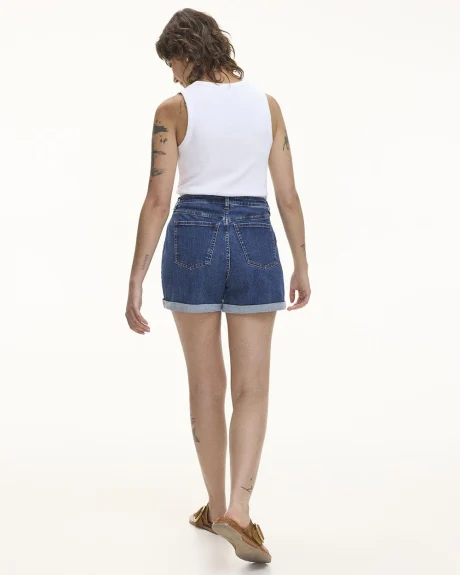Mid-Rise Denim Shorts with Rolled Hem - Curvy Fit