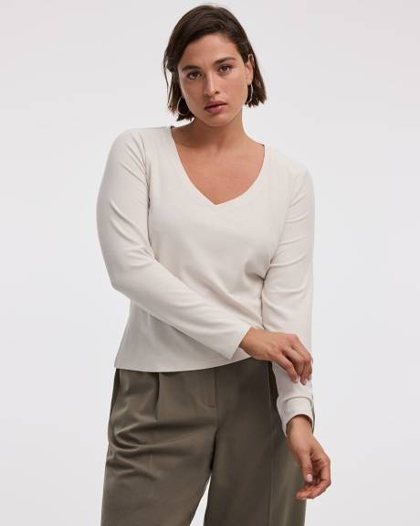 T-shirt côtelé à manches longues et col V - R Essentials