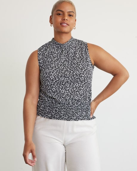 Sleeveless Top with Mock Neckline and Back Cut-Out