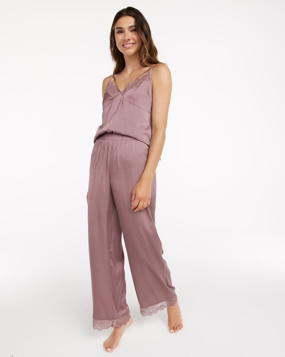 Pantalon pyjama en satin avec détails en dentelle