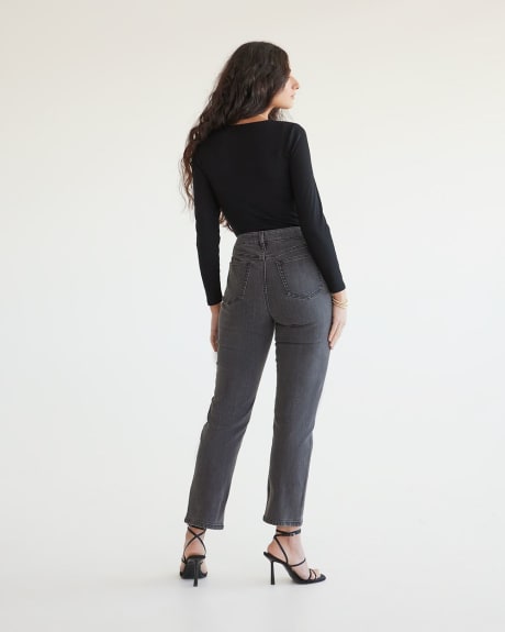 Super High-Rise Faded Black Ankle Jean with Straight Leg