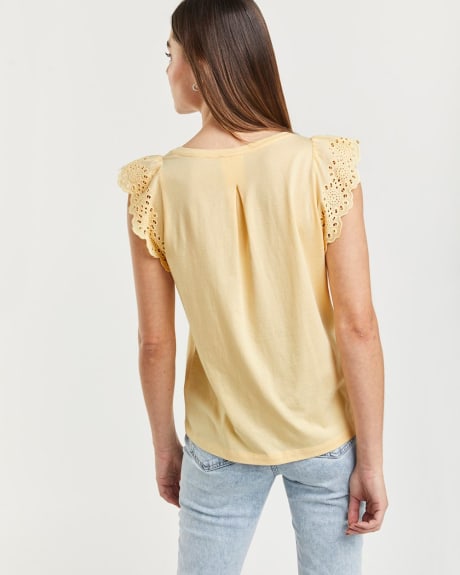 Embroidered Sleeve Mix Media Top