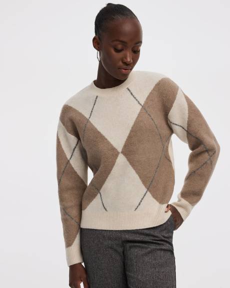 Long-Sleeve Crew-Neck Argyle Pullover