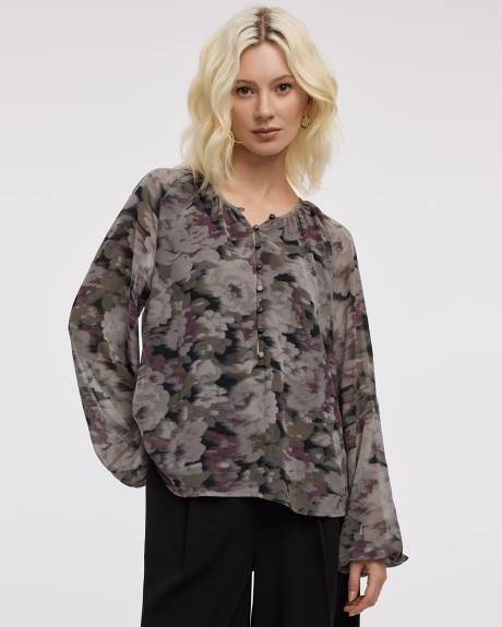 Blouse à manches longues et col fendu