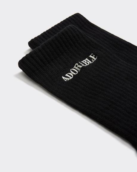 Ribbed Socks with Word at Hem