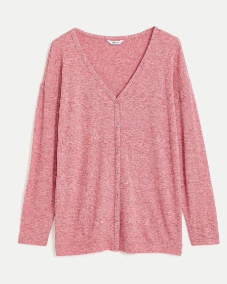 Buttoned-Front Long-Sleeve Cardigan