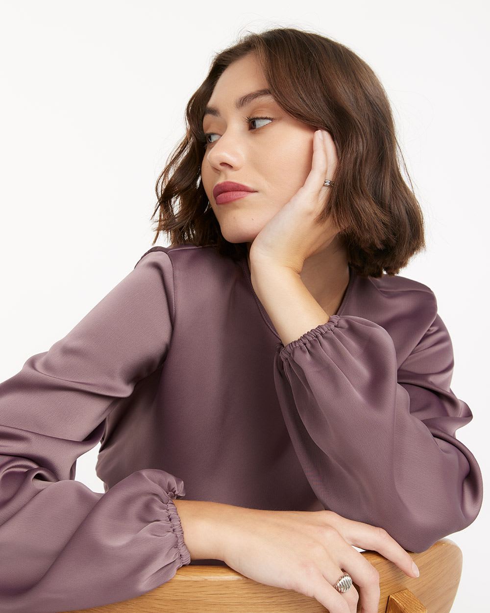 Crew-Neck Blouse with Long Puffy Sleeves
