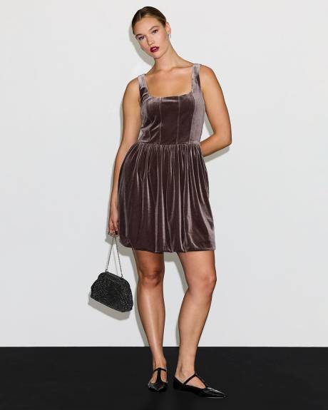 Sleeveless Bubble Mini Dress with Square Neckline