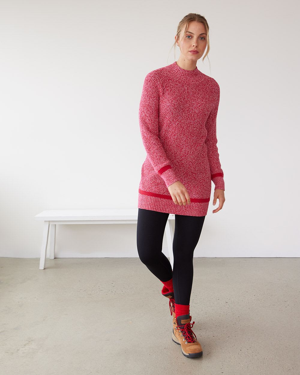 Long-Sleeve Tunic Sweater with Cowl Neckline, Hyba