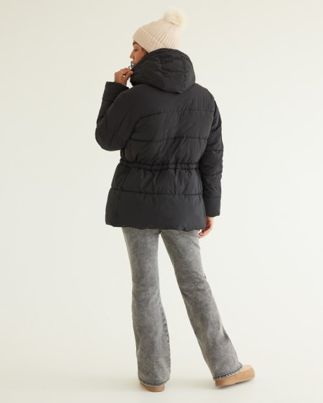 Hooded Quilted Jacket with Cinched Waist
