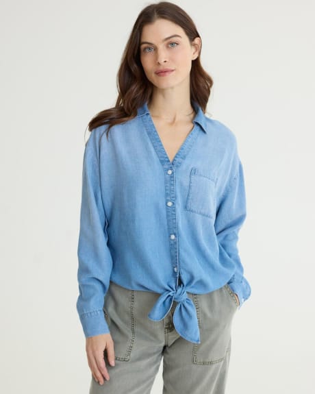 Long-Sleeve Tie-Front Blouse