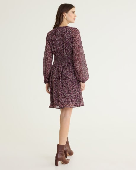 Long-Sleeve V-Neck Fit and Flare Dress