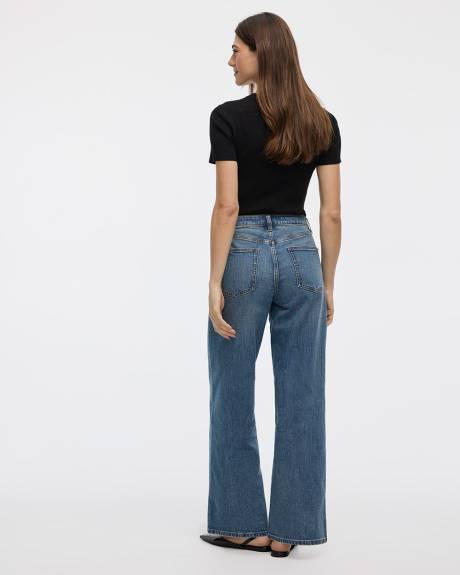 Jean &agrave; jambe large et taille mi-haute