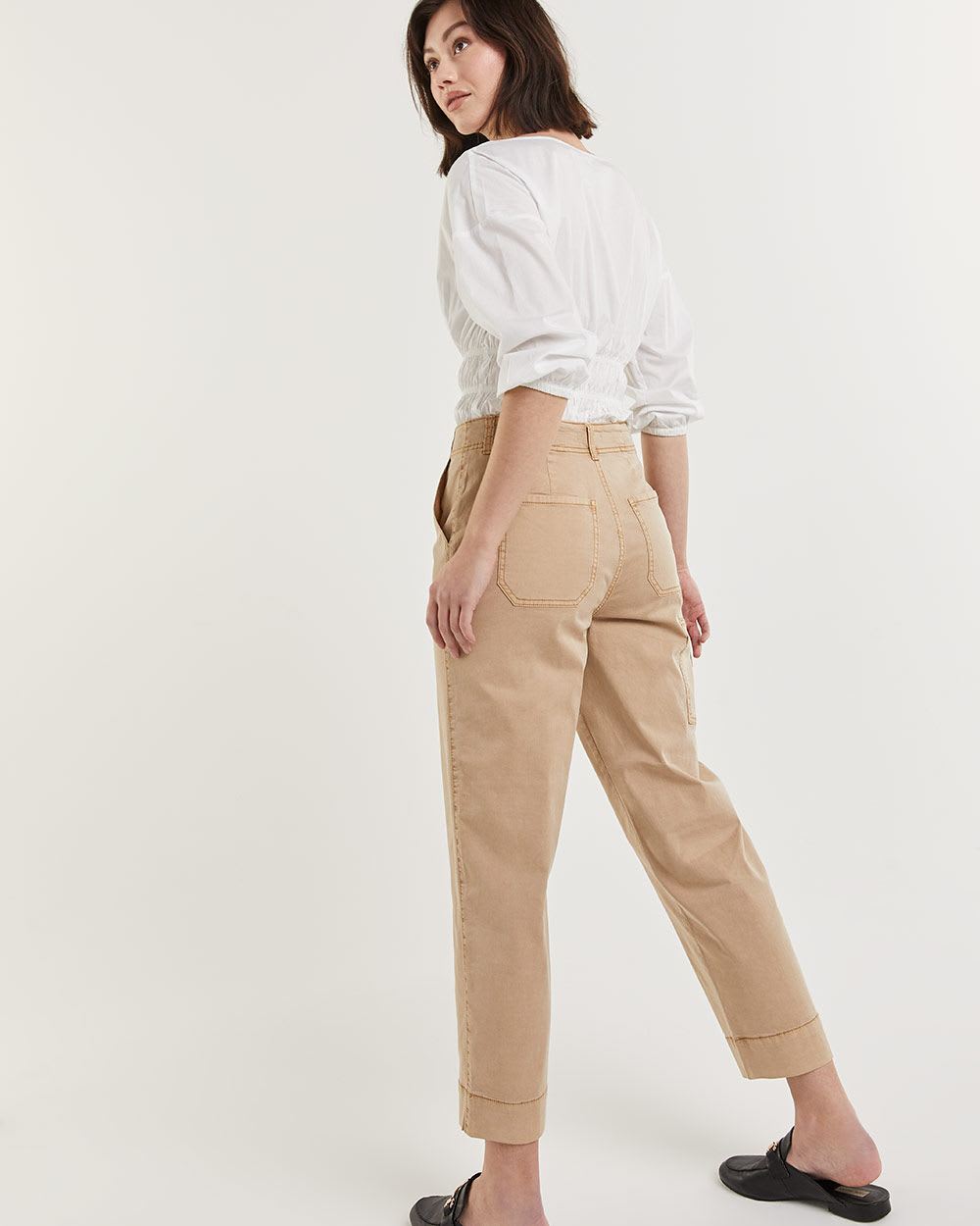 High Rise Straight Leg Ankle Chino Trousers