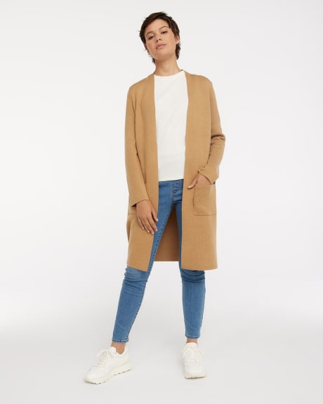 Solid Open Cardigan with Front Pockets