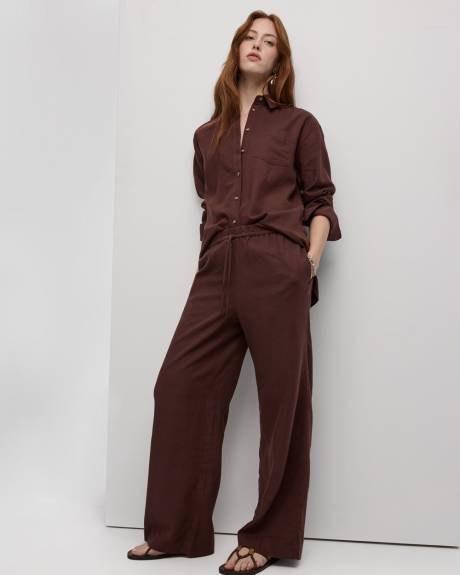 Wide-Leg High-Rise Linen Blend Pant
