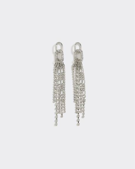 Link Earrings with Rhinestone Pendants