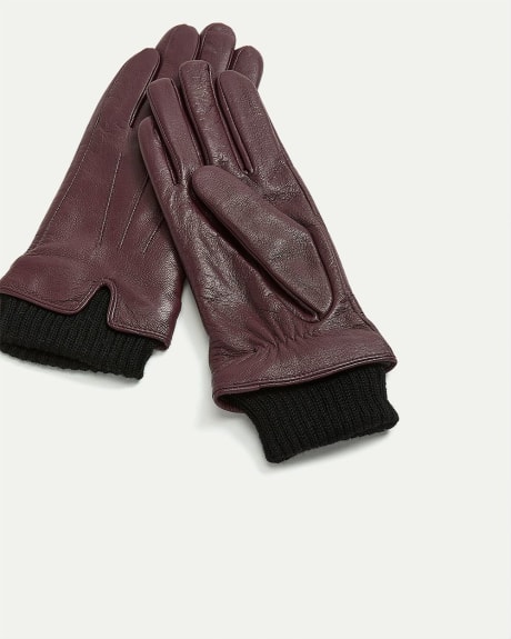 Leather Gloves with Knit Cuffs
