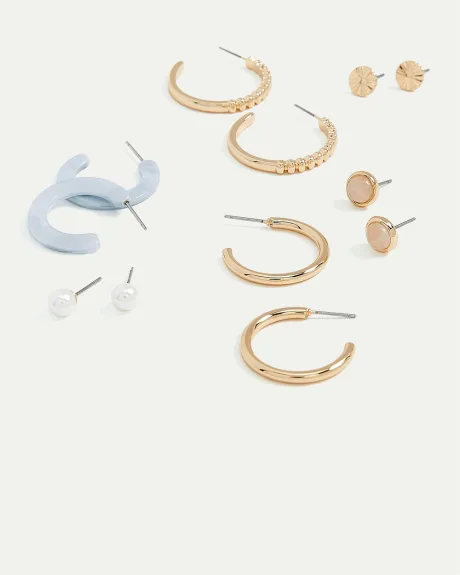 Enamel Hoops and Stud Earrings - 6 Pairs